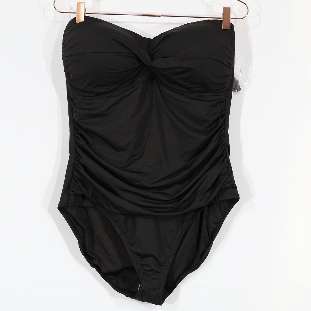 Anne Cole One Piece Swimsuit Women 16 Black Ruched Twist Bandeau Resort $88 NWT